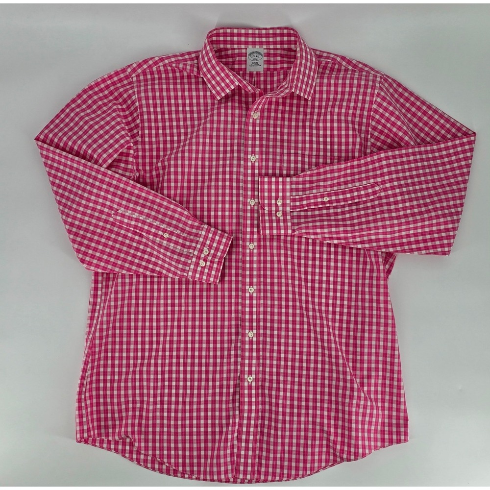 Brooks Brothers Regular Fit 17 1/2-6/7 Pink & White Check Long Sleeve Shirt